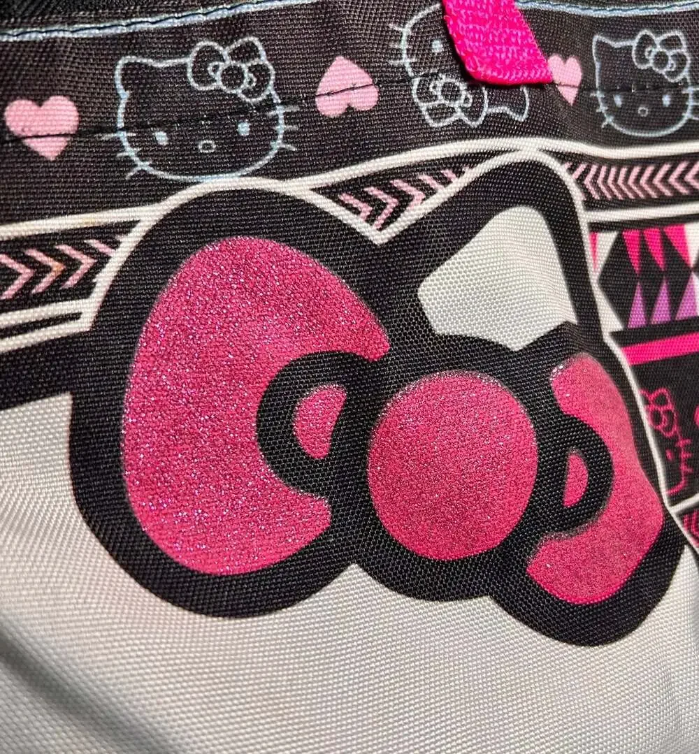 Hello Kitty Sanrio Tote book bag 2014 neon and black pink sparkle bow